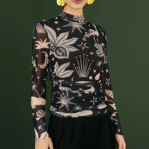 NWT Farm Rio Black & White Cerrado Sky Tulle Blouse - XS
